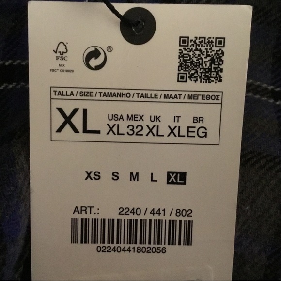 NWT. Zara Grey Blue Plaid Collared Overshirt. Size XL. - Picture 8 of 11